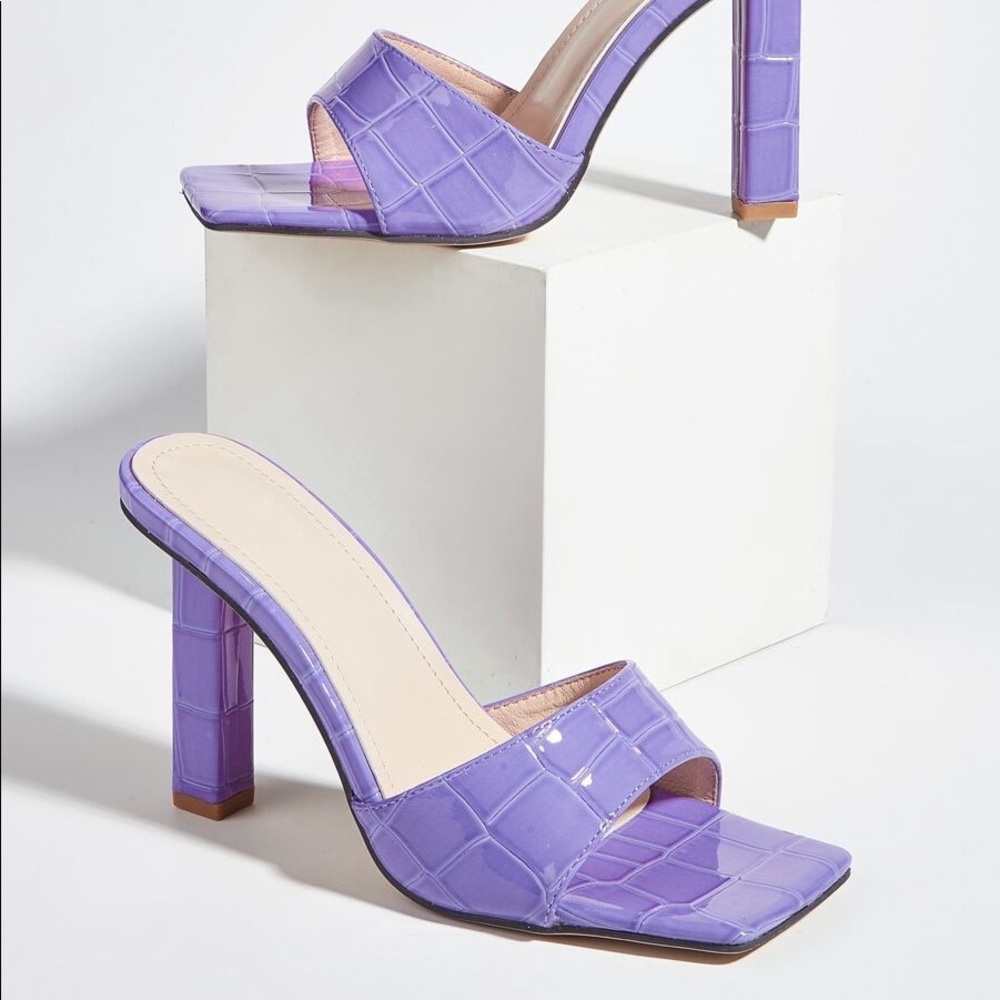 Purple crocodile print mule heels from SHEIN